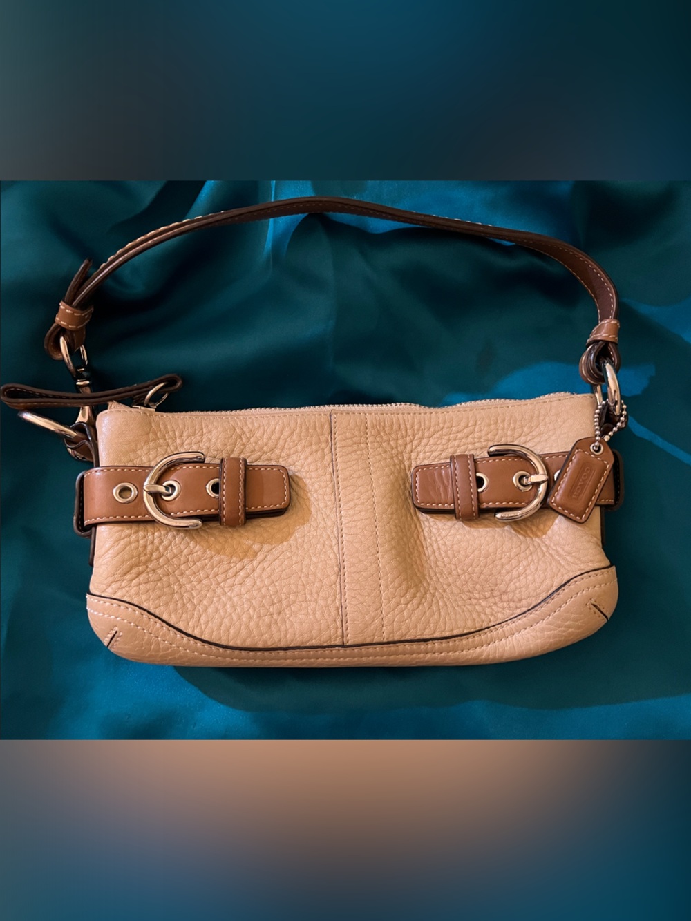 Vintage Y2K Coach east-west Demi shoulder bag Tan Pebbled leather 3731